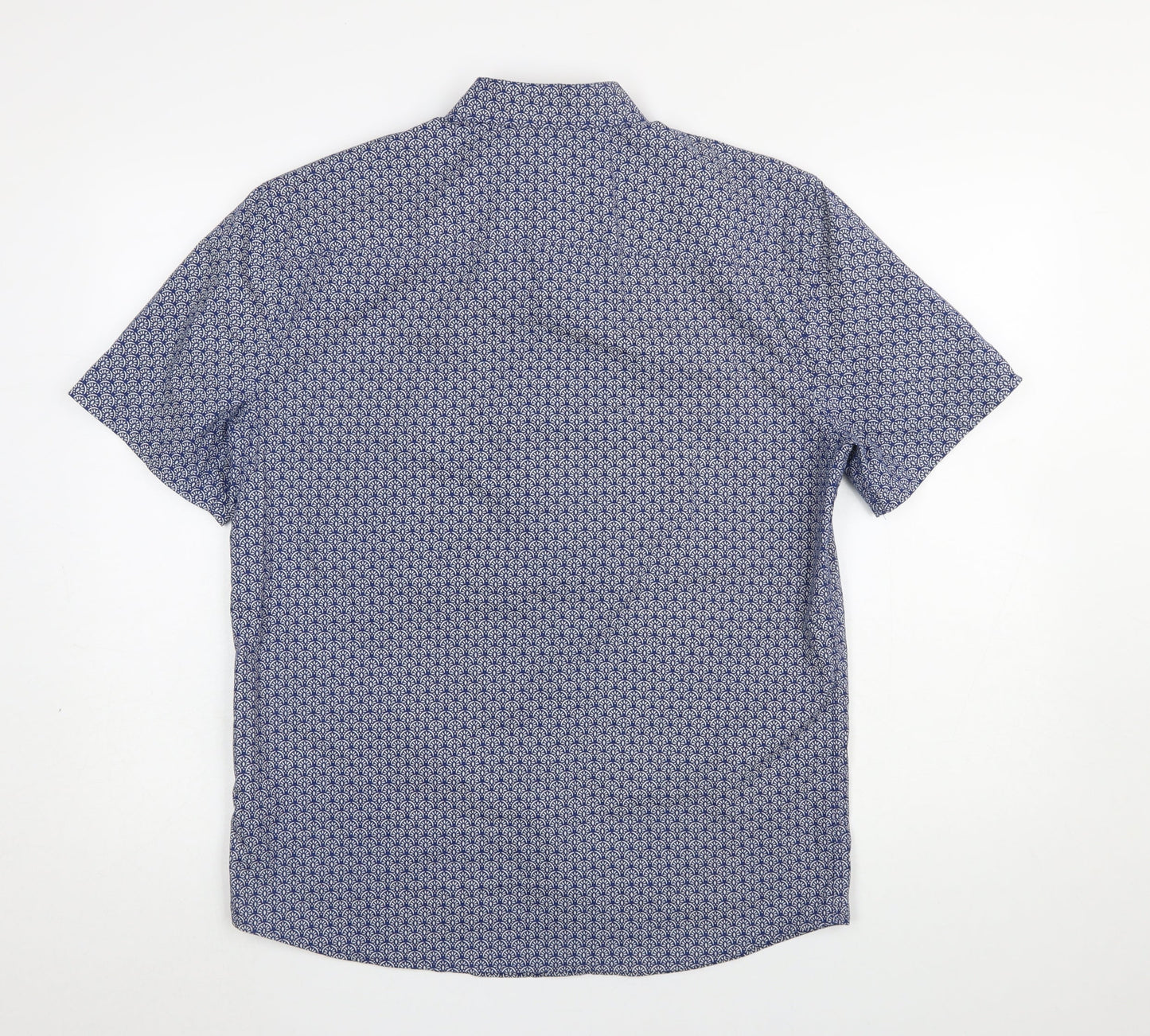 Marks and Spencer Men's Blue Geometric Short Sleeve Cotton Shirt M