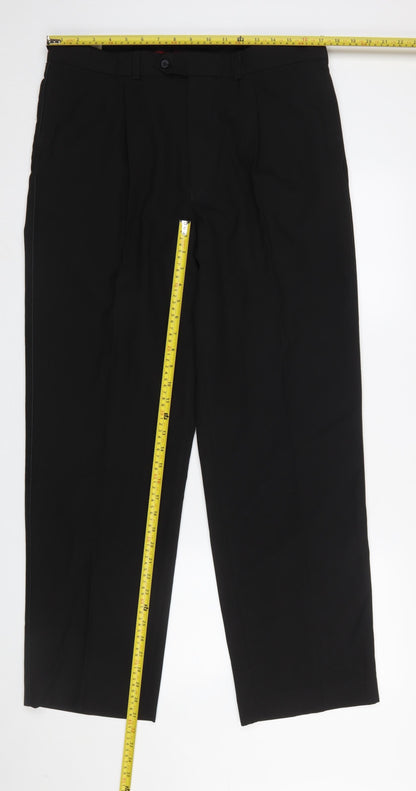 Mens UK Size 36 George Regular Fit Dress Pants Black Trousers