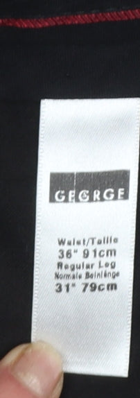 Mens UK Size 36 George Regular Fit Dress Pants Black Trousers