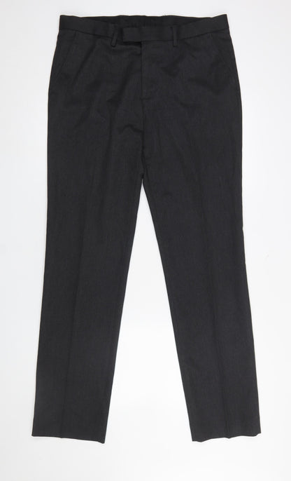 Mens UK Size L George Regular Fit Dress Pants Black Trousers
