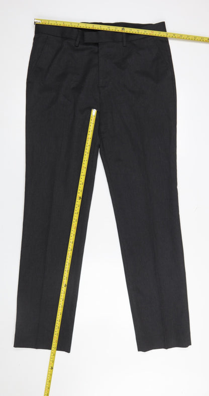 Mens UK Size L George Regular Fit Dress Pants Black Trousers