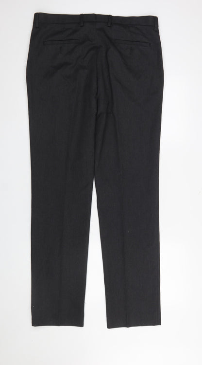 Mens UK Size L George Regular Fit Dress Pants Black Trousers