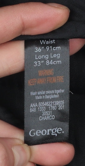 Mens UK Size L George Regular Fit Dress Pants Black Trousers