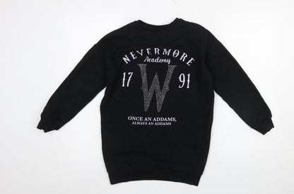 Wednesday Girls Black Rhinestone Nevermore Sweatshirt 10-11 Years