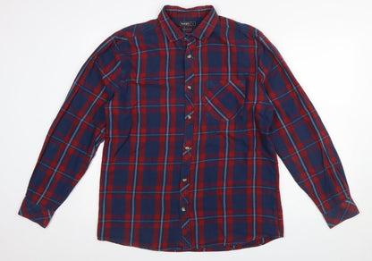 Peacocks Men’s Red Blue Check Long Sleeve Regular Fit Cotton Shirt L