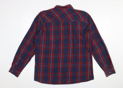 Peacocks Men’s Red Blue Check Long Sleeve Regular Fit Cotton Shirt L