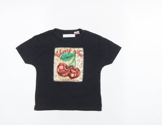 Girls UK Size 3 Years Zara Black Basic T-Shirt