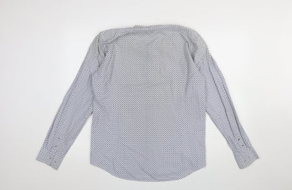 Guide London Men's Blue Geometric Slim Fit Long Sleeve Cotton Shirt Size L