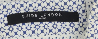 Guide London Men's Blue Geometric Slim Fit Long Sleeve Cotton Shirt Size L