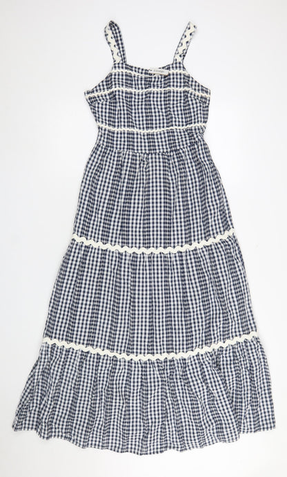 George Women Blue Check Maxi Dress Size 10 Cotton Sleeveless Summer