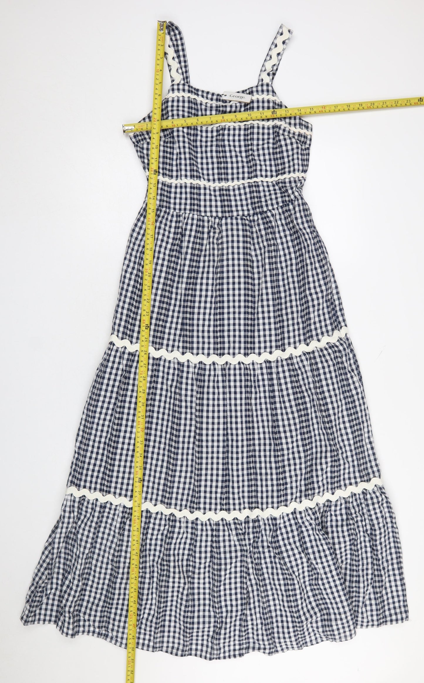 George Women Blue Check Maxi Dress Size 10 Cotton Sleeveless Summer