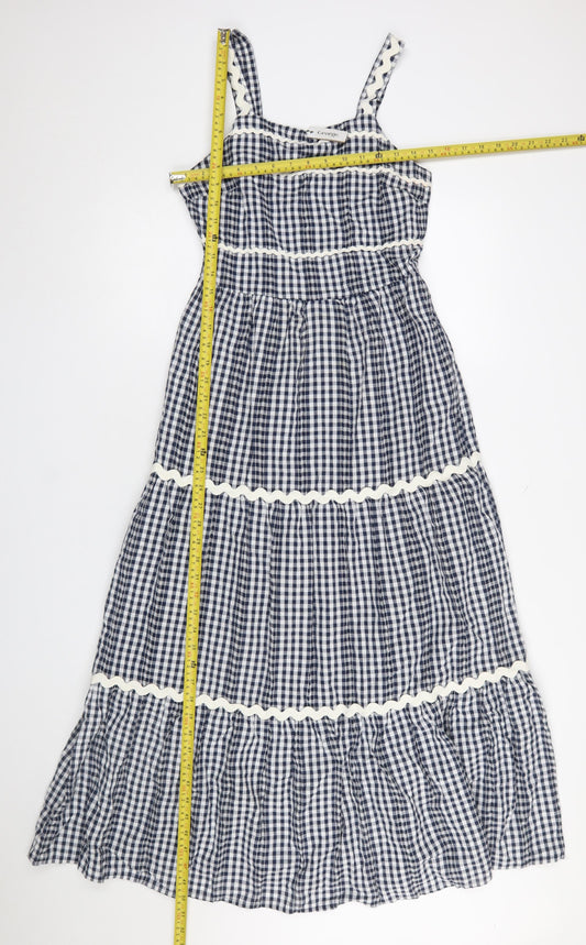 George Women Blue Check Maxi Dress Size 10 Cotton Sleeveless Summer