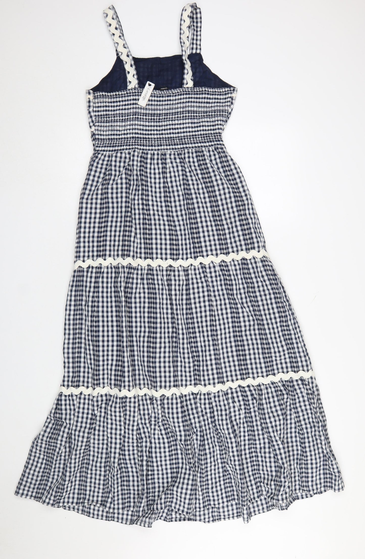 George Women Blue Check Maxi Dress Size 10 Cotton Sleeveless Summer