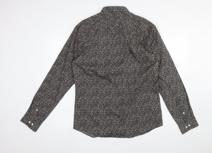 Jack & Jones Men's Blue Floral Slim Fit Long Sleeve Button-Up Shirt Size L