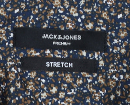 Jack & Jones Men's Blue Floral Slim Fit Long Sleeve Button-Up Shirt Size L