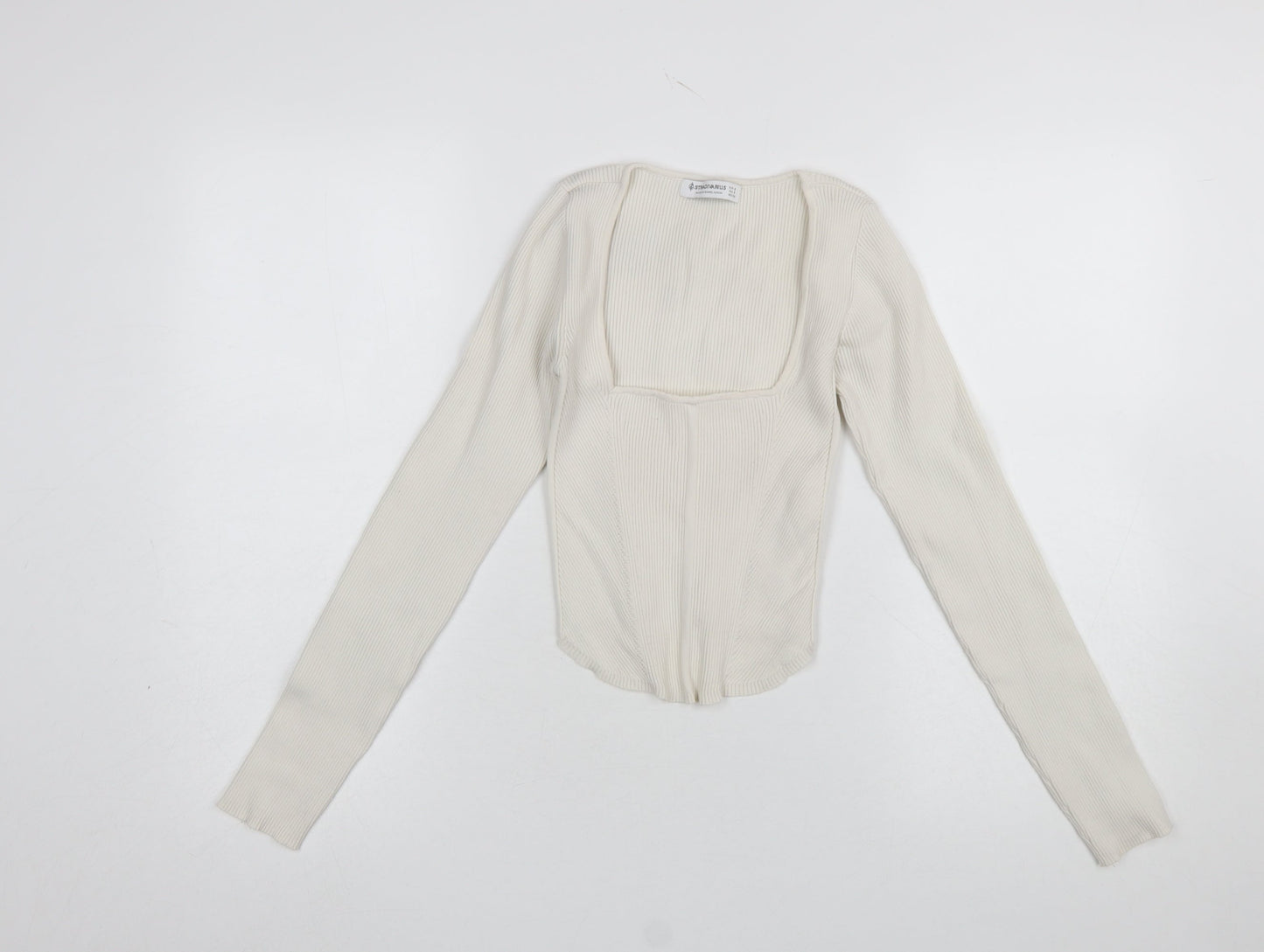 Womens UK Size S Stradivarius Ivory Cropped Blouse