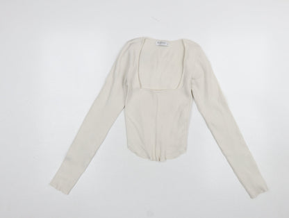 Womens UK Size S Stradivarius Ivory Cropped Blouse