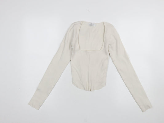 Womens UK Size S Stradivarius Ivory Cropped Blouse