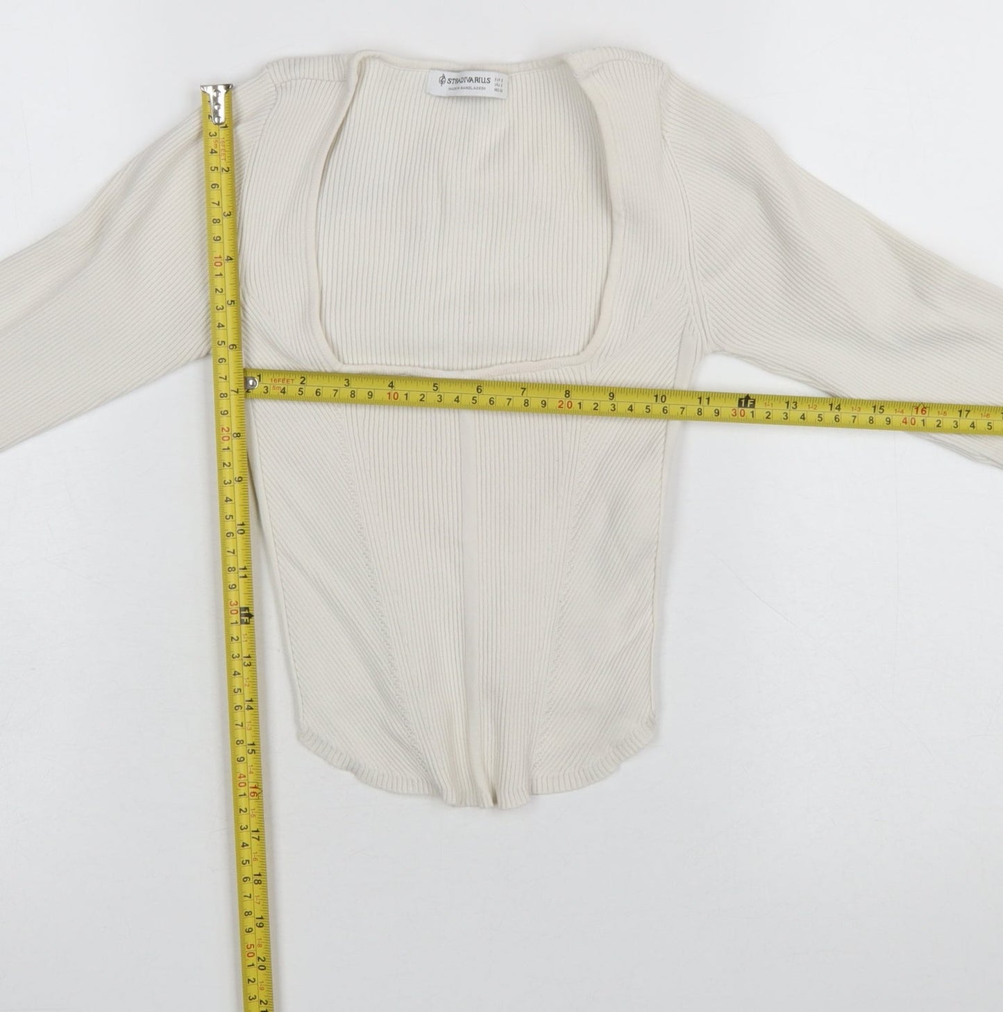 Womens UK Size S Stradivarius Ivory Cropped Blouse