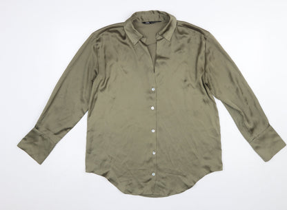 Womens UK Size S Zara Green Basic Button-Up