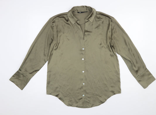 Womens UK Size S Zara Green Basic Button-Up