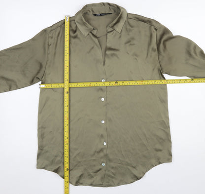 Womens UK Size S Zara Green Basic Button-Up