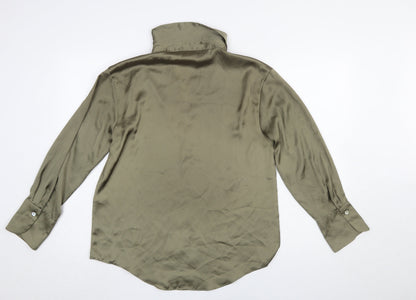 Womens UK Size S Zara Green Basic Button-Up