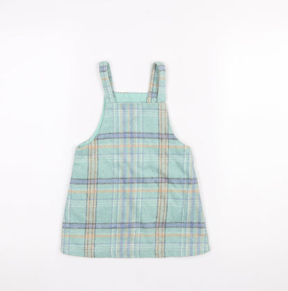 Next Girls Blue Check Pinafore Dress 2-3 Years Wool Blend Lined