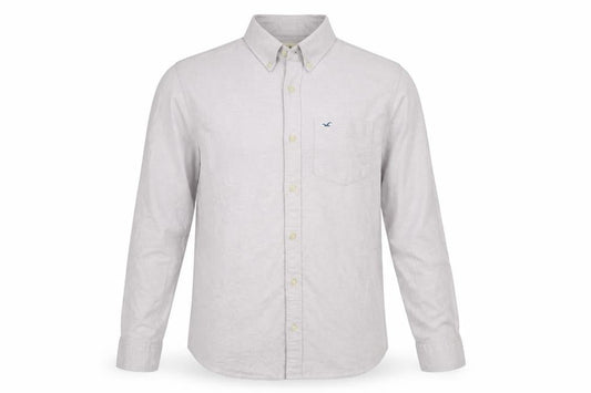Hollister Men's Grey Slim Fit Long Sleeve Button-Down Shirt M