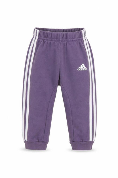 Front view of Adidas unisex baby purple jogger sweatpants 12-18 months elastic waist