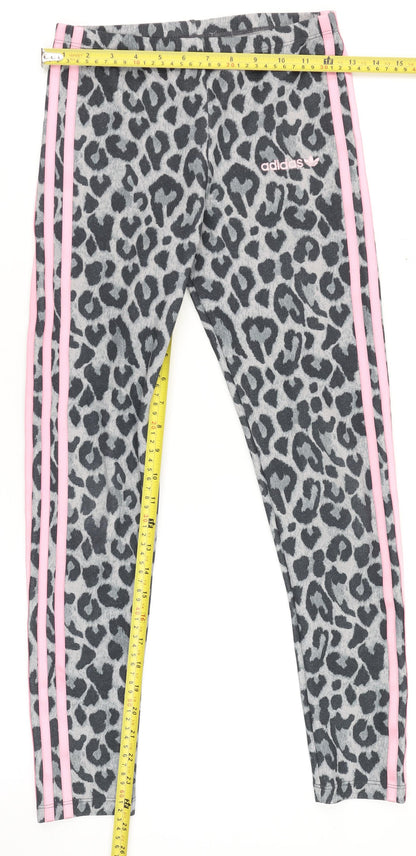 adidas Girls Grey Leopard Print 3-Stripes Leggings 11-12 Years