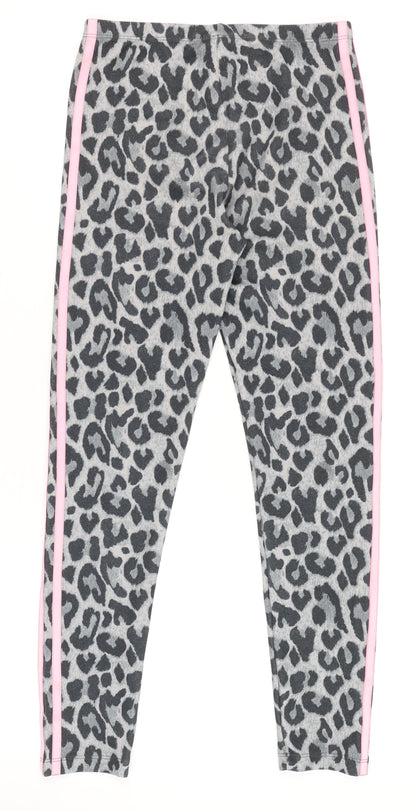 adidas Girls Grey Leopard Print 3-Stripes Leggings 11-12 Years