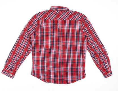 Triple Five Soul Men's Red Plaid Cotton Long Sleeve Button-Up Shirt L