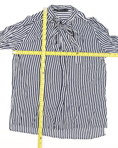 Zara Men Blue Striped Cotton Long Sleeve Button-Up Shirt M