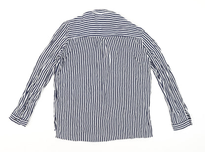 Zara Men Blue Striped Cotton Long Sleeve Button-Up Shirt M
