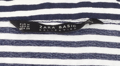 Zara Men Blue Striped Cotton Long Sleeve Button-Up Shirt M