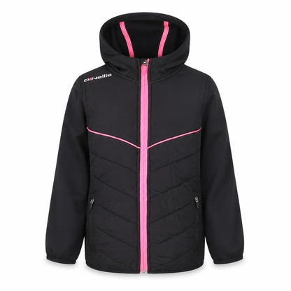 Front view of O'Neill girls’ black softshell full zip hoodie age 3-4 years