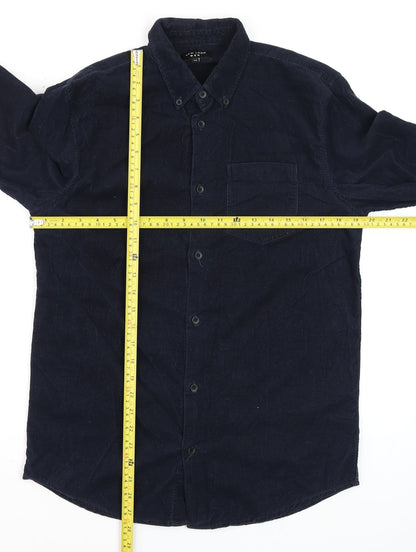 New Look Men Blue Corduroy Button-Down Shirt XS Long Sleeve Casual
