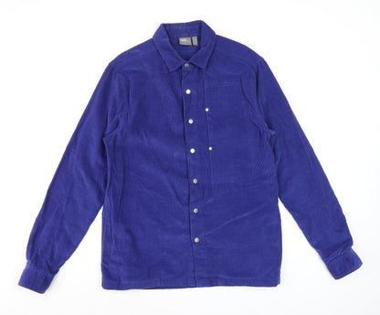 ASOS Men's Blue Corduroy Long Sleeve Button-Up Shirt XS