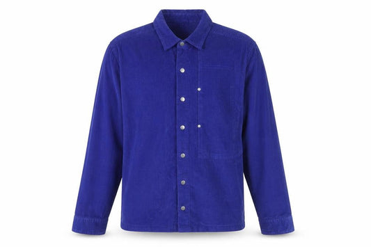 Front view of ASOS Men's Blue Corduroy Long Sleeve Button-Up Shirt XS
