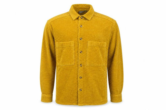 Front view of ASOS Men’s Mustard Corduroy Button-Up Shirt 2XS Long Sleeve Cotton