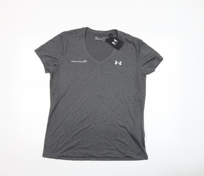Under Armour Womens Grey V-Neck HeatGear T-Shirt Size L