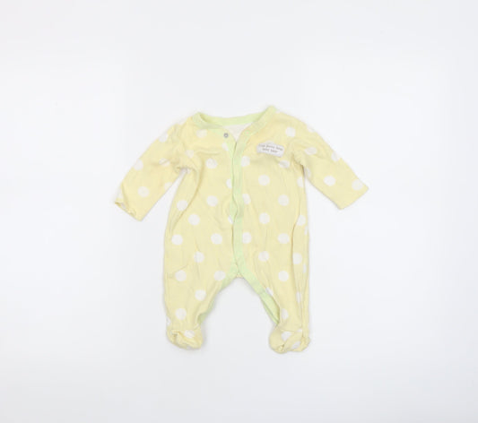 George Unisex Baby Yellow Polka Dot Cotton Babygrow 0-3 Months