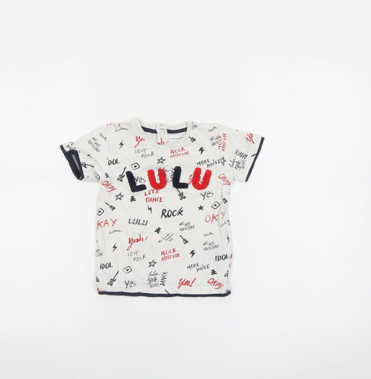 LuluCastagnette Unisex Baby White Rock Print Cotton T-Shirt 24 Months