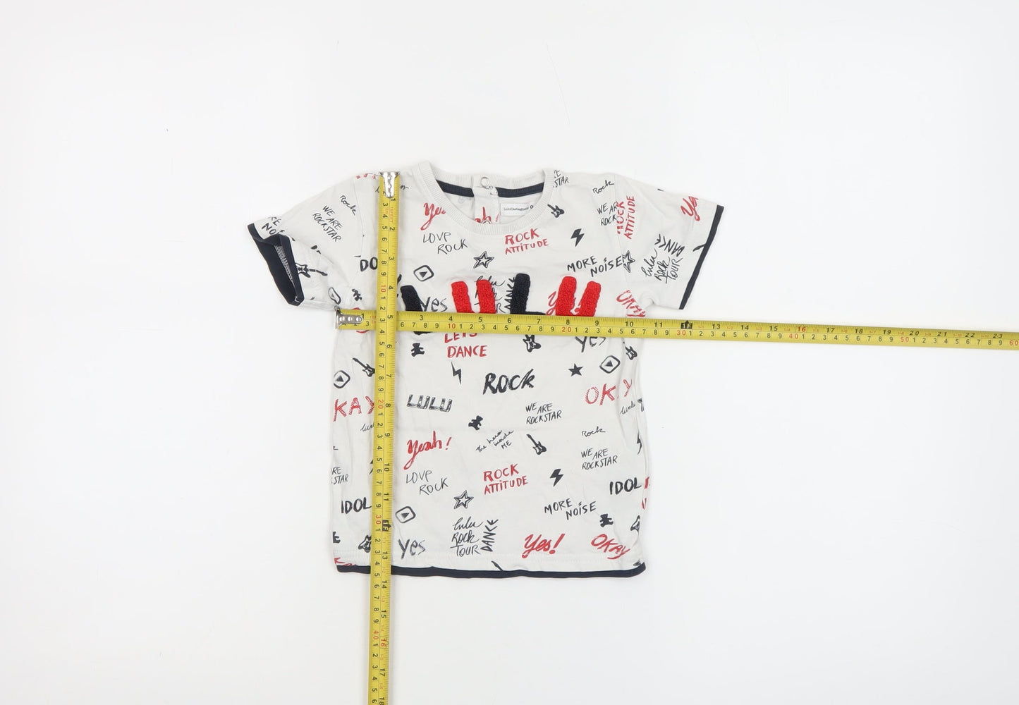 LuluCastagnette Unisex Baby White Rock Print Cotton T-Shirt 24 Months