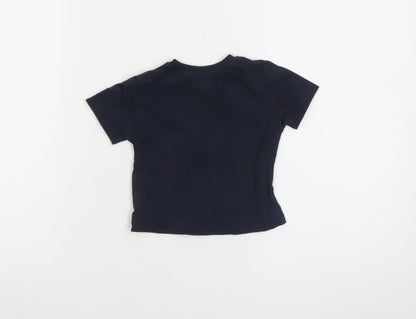 Little Lads Boys Black Space Cat Graphic Short Sleeve Cotton T-Shirt 18-24M