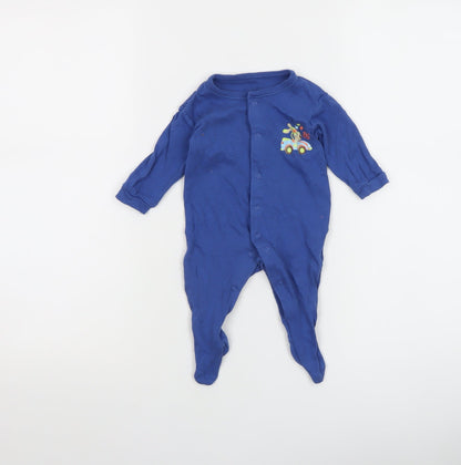 Dunnes Blue Animal Car Embroidered Babygrow 0-3 Months Unisex Cotton