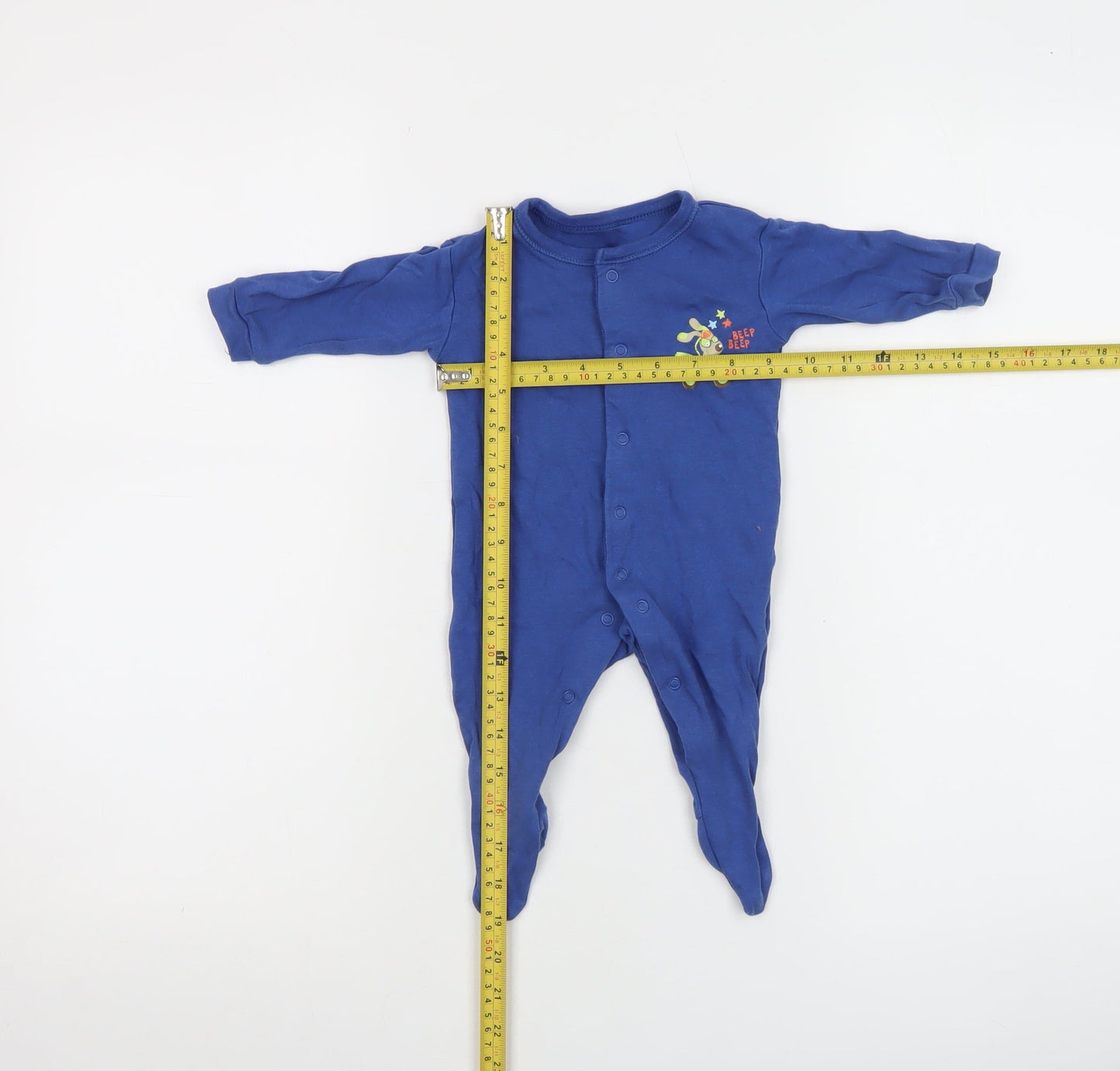 Dunnes Blue Animal Car Embroidered Babygrow 0-3 Months Unisex Cotton
