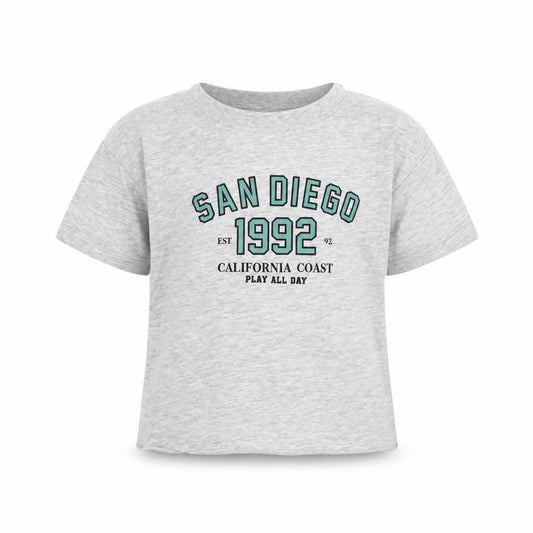 Front view of Dunnes Grey San Diego Graphic T-Shirt 12-18 Months unisex cotton