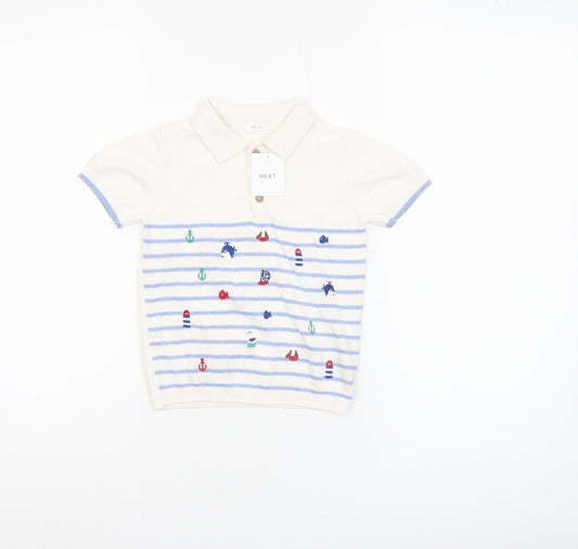 Next Unisex Baby Ivory Blue Nautical Striped Cotton Polo Shirt 18-24M